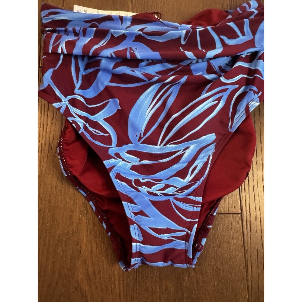 Mimi Flamingo High Waist Bikini Bottom Women’s 6 Burgundy Blue Floral NWT